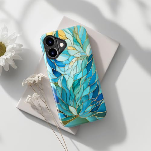 Image of Goodon for iPhone 17 Case Cute - Wireless Charging Compatible - Dual-Layer Hard Shell + Silicone Cover - Protective Phone Case with Trendy Designs for Women - Blue Leaves Flower