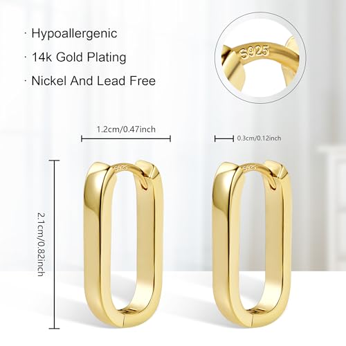 925 Sterling Silver Hoop Earrings for Women Small Square Hypoallergenic 14K Gold Plated Hoop Earrings Geometric Minimalist Rectangle Hoops4