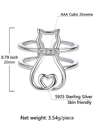 SILVERCUTE 925 Sterling Silver Band Rings Cat Rings for Women,Adjustable 925 Silver/18K Gold Plated Band Ring,Cat/Panda Ring3