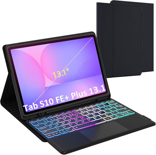 Image of Samsung Galaxy Tab S10 FE+ Plus 13.1 inch 2025 Keyboard Case: 7 Colors 3 Zone Backlit Trackpad Keyboard - One Click DEX Mode - Detachable Portable Book Cover with