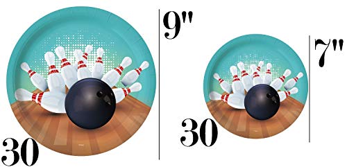 Serves 30 Guest Complete Party Pack Bowling Theme Party Supplies 9" Dinner Paper Plates 7" Dessert Paper Plates 12 Oz Cups 3 Ply Napkins Include 1 Pre Strung Happy Birthday Pennant Banner #TOP1