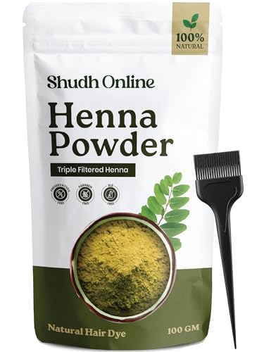 Shudh Online Pure Henna Powder for Hair Color Dye & Skin - Natural Triple Sifted Rajasthani Mehndi Hena (3.5oz 100g) Tinte Natural Gena Para el Cabello (Lawsonia Inermis) | Red, Light & Brown hennah
