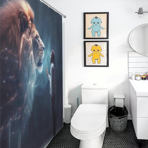 Rideau de douche lion polyester lavable pour éviter les éclaboussures au sol