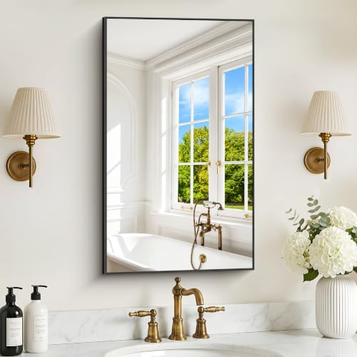 Image of DESBING 18 inch x 30 inch Bathroom Mirror, Black Metal Frame Wall Mirror