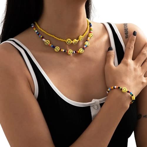 GenericBliss- Y2K Smile Face Acrylic Beaded Jewerly 3 Set, 30