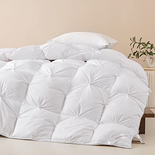 SNOWMAN Premium Down Comforter King Size, Luxurious All Season Duvet Insert with Cotton Blended Fabric, 44oz Fill Weight Pinch Pleat Design Hotel Bedding Comforter (White,106"x90")