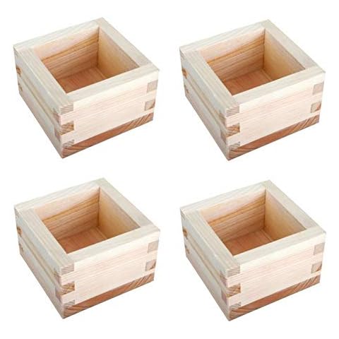 JapanBargain 2757x4, Wooden Masu Sake Cups Japanese Hinoki Wood Cypress Saki Cup Box Made in Japan, 4 ounce, Set of 4 Cover