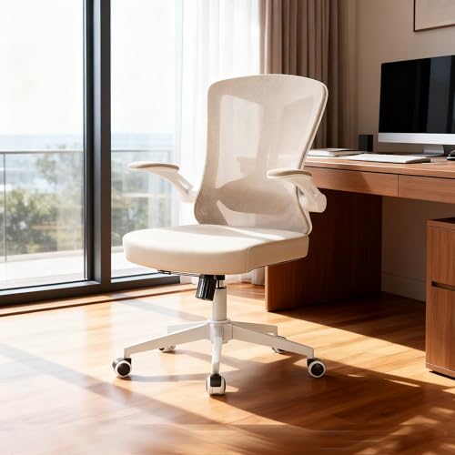 Image of Ergonomic Office Chair with Lumbar Support, High Back Mesh Desk Chair with Flip-Up Arms, Adjustable Computer Task Chair, Khaki