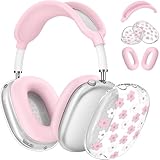Picture of Silicone Case for AirPods Max Headphones, Clear Flower Soft TPU Ear Cups Protector, Headband Cover for AirPod Max, Transparent Protector for Apple AirPods Max (2024/USB-C) for Women, Pink