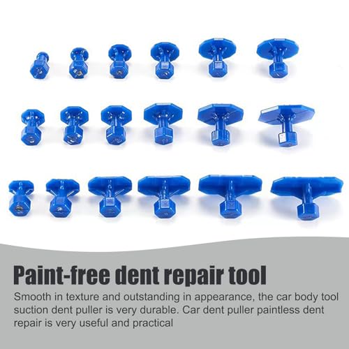 Yumfugu 19 PCS Car Dent Repair Tool Kit, 7.48\" x 4.72\" x 2.75\" Short T-Shaped Puller Repairer Multi-Size Automatic Dent Adhesive Sheet, Multi-Functional Portable Parts, for Most Cars (Silver & Blue) - Thumbnail 3