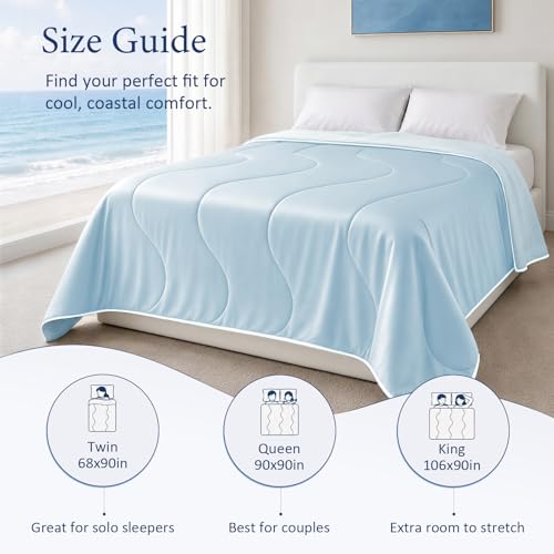Image of Cooling Comforter for Hot Sleepers, Queen 90x90, Light Blue | Cooling blanket feel, Q-Max >0.4 cool touch, double-sided cooling, Sorona fill, for night sweats, lightweight & breathable