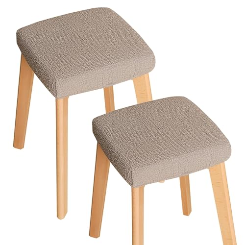 Juego de 2 fundas de asiento rectangulares de color gris claro, elásticas, fundas para taburetes de bar, fundas para sillas cuadradas, fundas resistentes para decoración del hogar