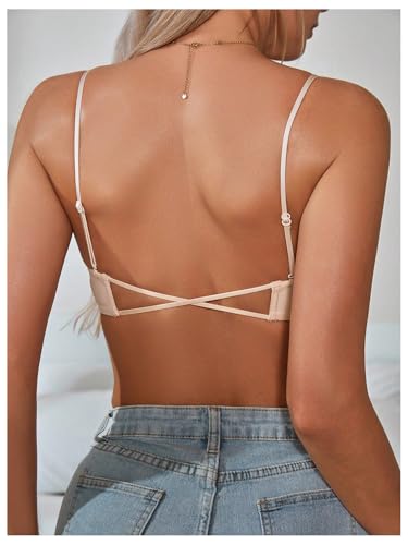Image of MakeMeChic Lace Bralettes for Women Sexy Bras Sheer Deep V Front Closure Bra