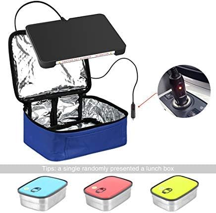 Portable Oven 12V Personal Crockpot Slow Cooker Microwave with Stainless Steel Lunch Containers – Mini Food Warmer Bag for Car, Business Travel, Camping, Truckers, Office Desk (12V, Blue)