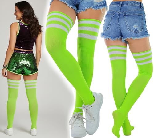 Image of ToBeInStyle Women's Heavyweight Knit Thigh High Long Socks w /Contrast 3 Stripe Top Band