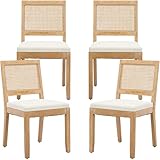 ODUSE-DAILY French Country Dining Chairs Set of 4, Cream Kitchen & Dining Room Chairs Set of 4, Ivory Rattan Dining Chairs, Cane Low Back, Wood Legs, Sillas De Comedor (Rattan, Beige, 4Pcs)