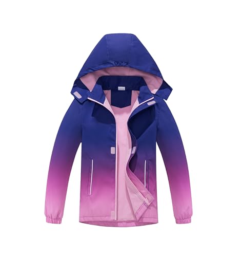 BuyiRen Windjacke für Jungen und Mädchen Regenjacke mit Kapuze Fleece-gefüttert Regenmäntel für Kinder 12-13 Years