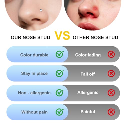 D.Bella 18G 20G Nose Studs Stainless Steel Screw Nose Rings Studs Nostrial Piercing Jewelry for Women Men 1.5MM 2MM 2.5MM 3MM3