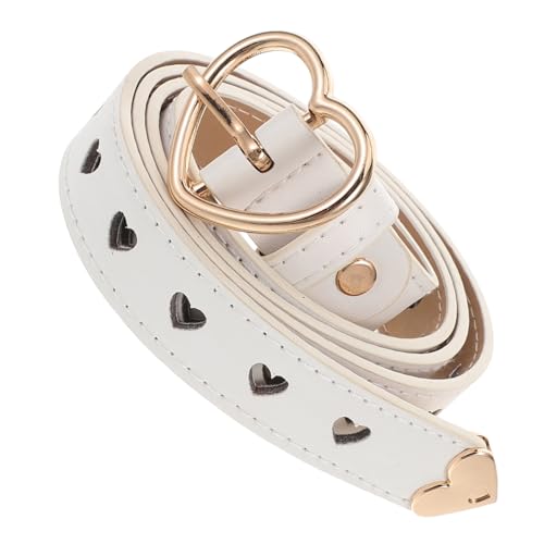 Adjustable PU Waist Belt for Women with Unique Heart Buckle Versatile Fashion Accessory for Dresses Jeans and Casual Wear Stylish Hollow Design White Color