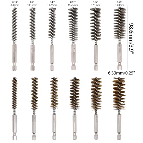 Image of 12pcs Bore Brush for Drill, 1 /4 inch Hex Shank Stainless Steel Twisted Wire Brush for Drill, Bristle Round Wire Brush with Different Sizes, Tube Pipe Cleaner for Rust (Diameter 8,10,12,15,17,19mm)