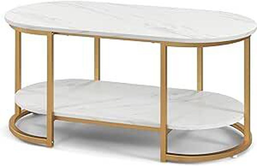 Image of Coffee Tables for Living Room Modern Coffee Table Oval Sofa Table Center Tables for Living Room 2 Tier Side Table Small Apartment Home Furniture Black Gold 2T (White Gold 2T)
