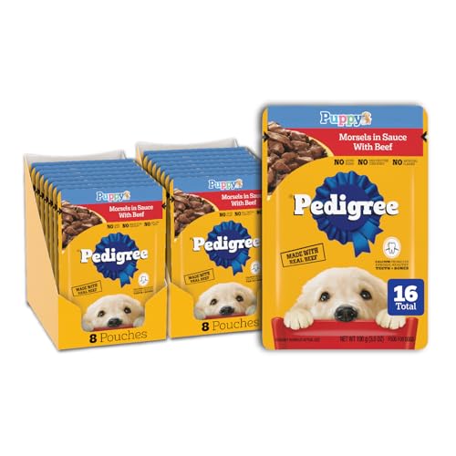 Pedigree Puppy Morsels Wet Dog Food Pouch, Beef, 3.5 oz, 16 Count - image 1