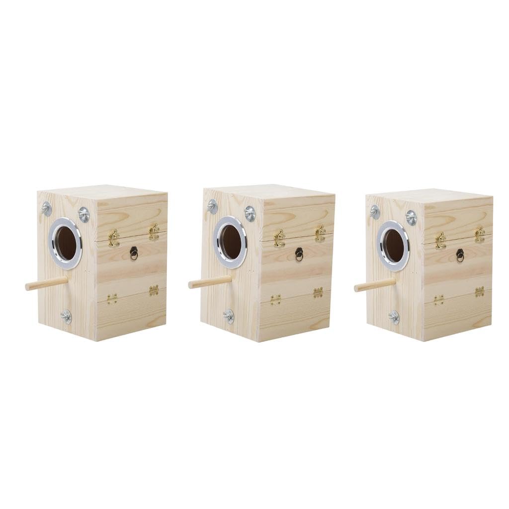 3 x Vogelbruthaus aus natürlichem Holz, Papageiennest, Käfig für Wellensittiche, Sittiche, Unzertrennliche