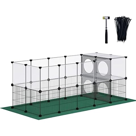 DINMO Laufstall für Kleintiere mit Oxford-Matte, 63cm Höhe, Haustier-Übungszaun, Heimschutz, Kombination aus Eisengitter und Kunststoff Cover