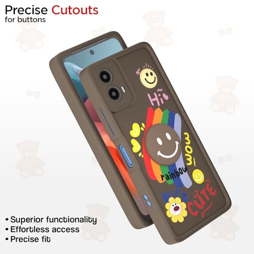 Image of Pikkme Back Cover for Motorola Moto G34 5G / G45 5G | Soft Silicone| Cute Rainbow Smile & 3D Cartoon Flower Design | Shockproof Raised Camera Protection Bumper Case (Brown)