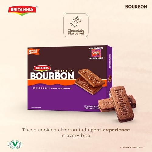 Image of Britannia The Original Bourbon Chocolate Creme Biscuits Family Pack, Classic Chocolate Sandwich Cookies, 800g (28.22 oz / 1.76 lb), 8 Packs Inside