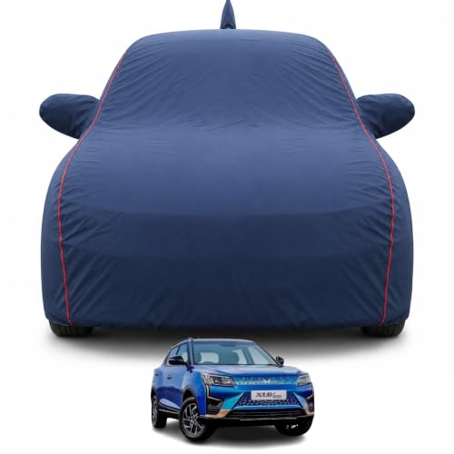 Image of Premium Car Cover for XUV 400 2023-2026 Models | Waterproof, UV & Dust Protection | Mirror & Antenna Pocket | Triple Stitched, Soft Inner Lining, Belt & Buckle (Navy Blue)