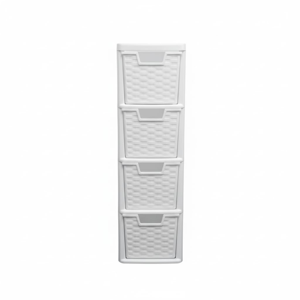 ZYORA Medium Plastic Storage Drawers Unit,Rattan Effect Compact Vertical Organizer Drawers, Plastic Drawers Storage and Organization for Home, Office, Crafts & Household Use (White/Rattan, 4-Tier)