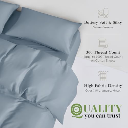 Twin/Twin XL Duvet Cover Set, 100% Viscose Derived from Bamboo, 2 Pieces, 1 Zipper Closure Duvet Cover (70"x90") and 1 Pillowcases (20"x30") Cooling & Silky Soft (Mineral Blue)
