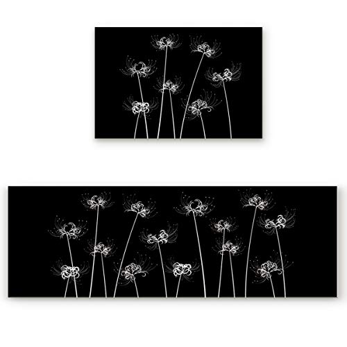 T&H XHome Durable Doormat Sets 2 Pieces -Luxury Ultra Soft Comfort Anti-Fatigue,Beautiful Mandarava Lycorisradiata Pattern Doorway Bathroom Floor Rug Mats 19.7x31.5IN+19.7x63IN