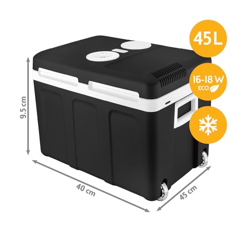 TZS First Austria Kühlbox 45L elektrisch - Ideal für Auto & Steckdose - Kühlt & wärmt - Compact Refrigerator mit Rollen 
