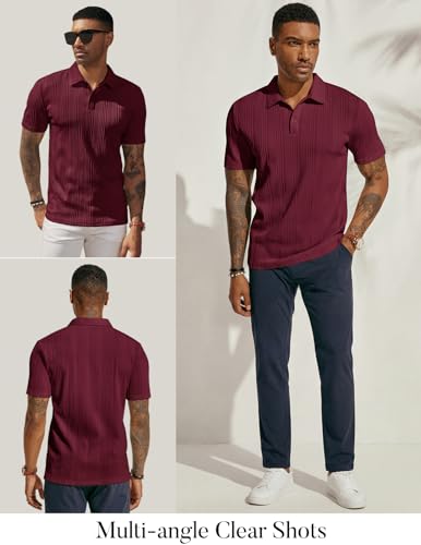 Image of PJ PAUL JONES Mens Polo Shirts Short Sleeve Textured Knit Polos