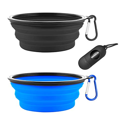 AGECASH A Collapsible Dog Bowls, Portable Travel Dog Bowls, Expandable for Cat Dog Water Bowls Food Feeding, 2 Pack…