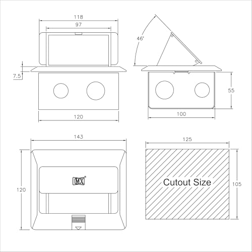 Image of MX Aluminium 4-Module Pop-Up Floor Box (45 Series) - Concealed Modular Electrical Outlet Box for Concrete Floors, Flip-Open Lid, Durable Aluminium Finish for Home, Office & Commercial Use