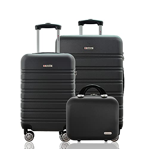 Kit Conjunto 2 Malas de Viagem Rígida Expansiva Bordo 10kg e Média Despachada 23kg Rodas Duplas 360º Cadeado TSA mais Frasqueira Gladiador A3PM Grafite