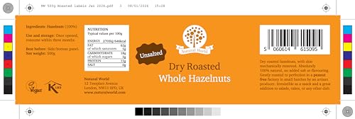 Nutural World - Trocken geröstete ganze Haselnüsse – ungesalzen (500g) - Vegan - ein Preisgeköntes Produkt