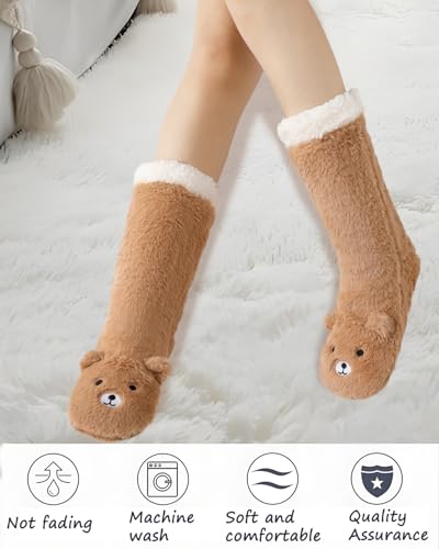 Laahoem Animal Slipper Socks for Girls Women Indoor Shoes With Grippers Winter Warm Thick Plush Lining Non Slip Long Boots Furry Home Socks3