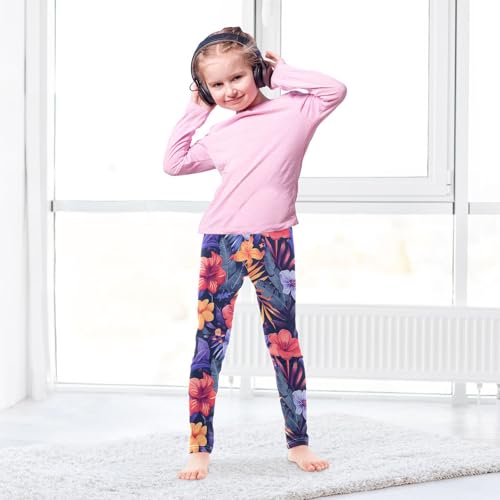 Tropical Floral Girls Leggings Ultra Soft Compression Yoga Gym Pants for Kids 4-10T4