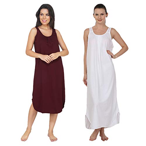 Image of BLAZON Women's Cotton Hosiery Solid Maxi Nighty Slip (Pack of 2) Available Sizes: S, M, L, XL, 2XL, 3XL, 4XL, 5XL