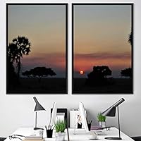 2 Piece Framed Canvas Wall Art Sunrise and Trees Canvas Prints Home Artwork Decoration for Living Room,Bedroom - 16