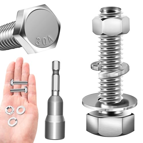 Image of (12 Sets) 1 /4-20 Bolt, 1 /4-20 x 1-1 /4 inch Hex Head Screws Bolts and Nuts Kit with 1 /4-20 Nuts, Flat & Lock Washers, Fully Threaded, 1 /4 20 Stainless Steel Bolts, Plain Finish by Marysino
