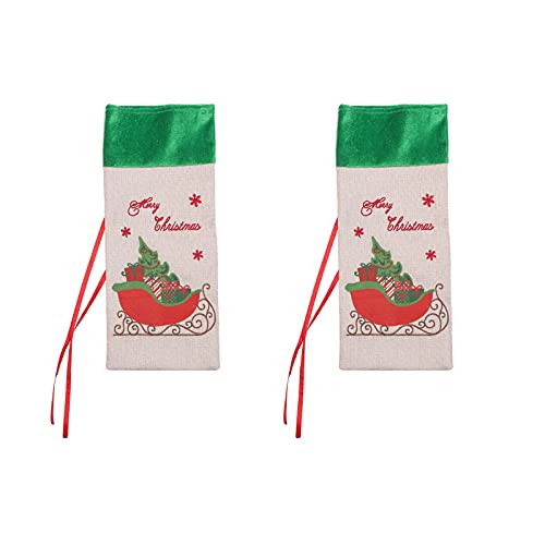 HLTER Weinflaschen-Überzug, 35,9 x 15,9 cm, Weihnachts-Flaschenschutzbeutel, Weinflaschen-Kleid, handgefertigt, für Party-Dekoration, 2 Stück Cover