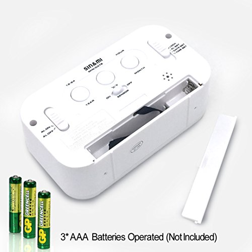 sin&mi - Alarm Clock Large LED Display Digital Alarm Clock Snooze Activated Night Light Features White