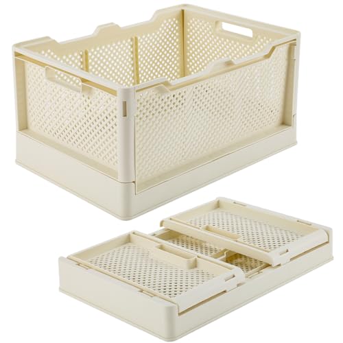 Geegear Caja Plegable Plastico, 19L Cajas Plegables de Plástico Plegables Caja Plegable con Asas Cestas Almacenamiento para Cocina Baño Oficina Dormitorio Aula Armario Cajóns(38×26.5×19cm)