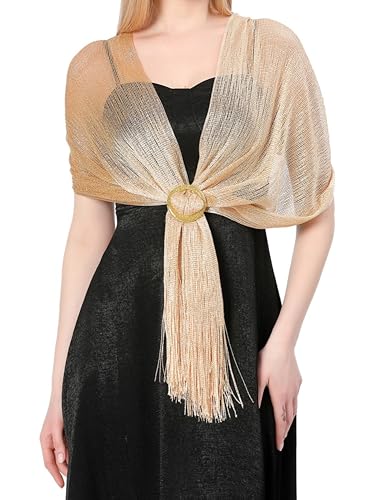 Sparkling Metallic Shawls and Wraps for Evening Dresses Womens Dressy Scraf with Buckle for Wedding Party Brides Wear