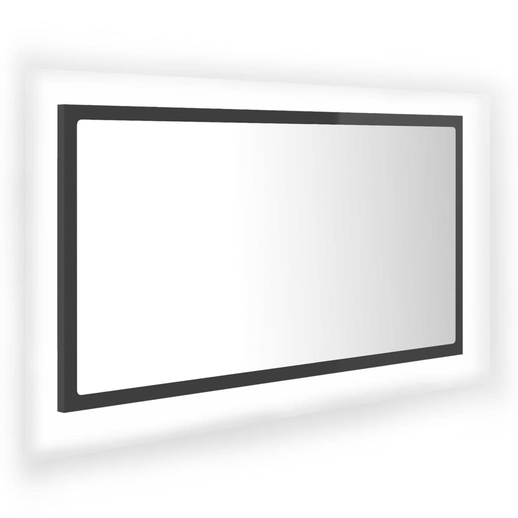 Lustro łazienkowe LED, wysoki połysk, szare, 80 x 8,5 x 37 cm, akrylowe, szafki i przechowywanie, szafki pod umywalkę, szafki łazienkowe